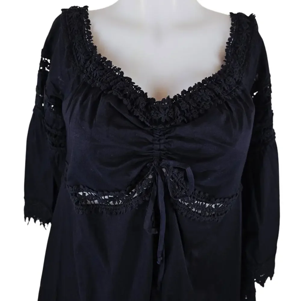 Venus Black Boheimian Hippy Gothic Knit Lace Women's Blouse L
